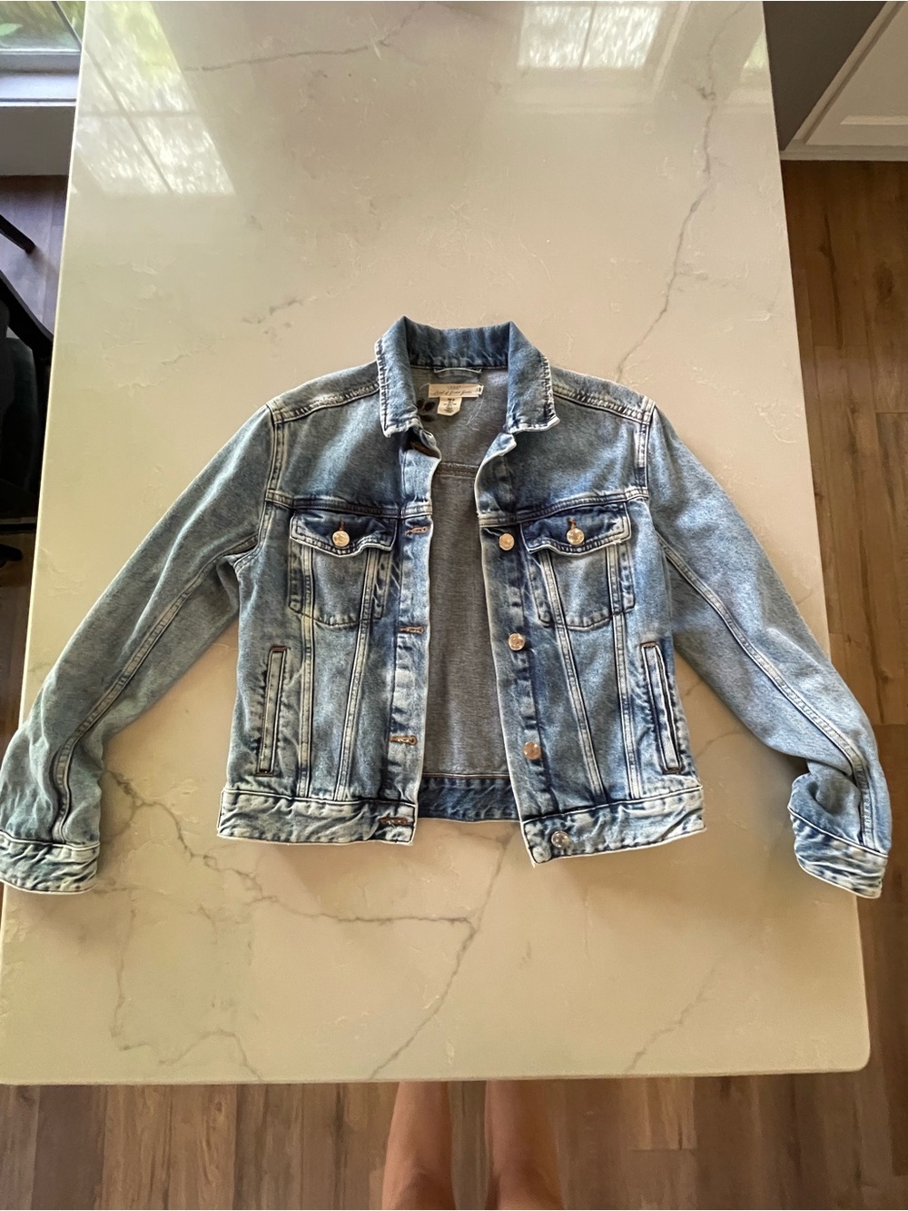 H&M Light Wash Denim Jacket w/ Floral Embroidery- Classic Trucker Style